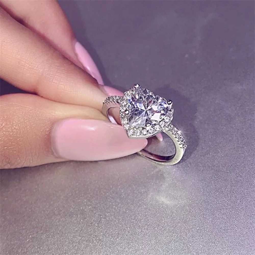 Diamond Heart Halo Cut Cubic Zirconia Ring